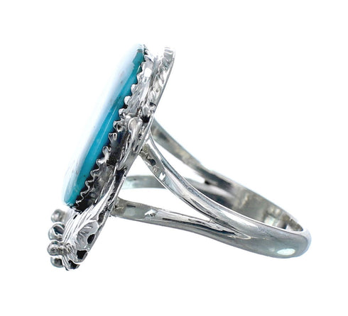 Scalloped Leaf Sterling Silver Turquoise Navajo Ring Size Size 10 AX128465